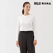 【MUJI 無印良品】女天竺圓領長袖T恤 XL 白色