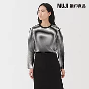 【MUJI 無印良品】女天竺圓領長袖T恤 M 黑橫紋
