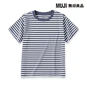 【MUJI 無印良品】兒童天竺圓領短袖T恤 110 藍橫紋