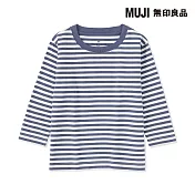 【MUJI 無印良品】幼兒容易穿脫棉天竺圓領長袖T恤 80 藍橫紋