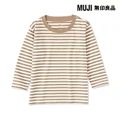 【MUJI 無印良品】幼兒容易穿脫棉天竺圓領長袖T恤 80 淡棕橫紋