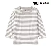 【MUJI 無印良品】幼兒容易穿脫棉天竺圓領長袖T恤 80 灰橫紋