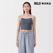 【MUJI 無印良品】女棉混彈性螺紋半截罩杯式細肩帶 S 煙燻藍