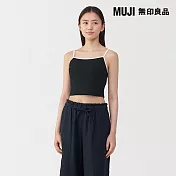 【MUJI 無印良品】女棉混彈性螺紋半截罩杯式細肩帶 S 黑色