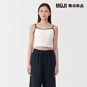 【MUJI 無印良品】女棉混彈性螺紋半截罩杯式細肩帶 S 柔白