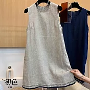 【初色】復古簡約刺繡棉麻風寬鬆圓領無袖背心裙中長裙連衣裙連身洋裝長裙-共2色-13687(M-2XL可選) M 麻色