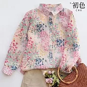 【初色】棉麻風碎花單排釦寬鬆薄款長袖襯衫上衣女上衣-花色-10537(M-2XL可選) 2XL 花色