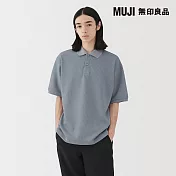 【MUJI 無印良品】男速乾鬆餅紋短袖POLO衫 S 淺藍