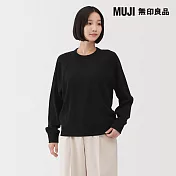 【MUJI 無印良品】女鬆餅紋圓領長袖T恤 S 黑色