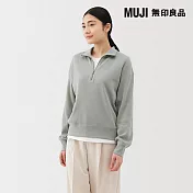 【MUJI 無印良品】女鬆餅紋半拉鍊圓領衫 L 淺藍