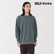 【MUJI 無印良品】男速乾鬆餅紋圓領長袖T恤 S 煙燻藍