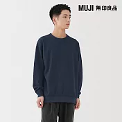 【MUJI 無印良品】男速乾鬆餅紋圓領長袖T恤 S 暗藍