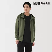 【MUJI 無印良品】男抗UV速乾裏毛拉鍊連帽外套 S 卡其綠