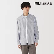 【MUJI 無印良品】男水洗牛津布扣領長袖襯衫 S 深藍直紋