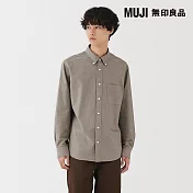 【MUJI 無印良品】男水洗牛津布扣領長袖襯衫 S 灰棕