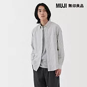【MUJI 無印良品】男水洗牛津布扣領長袖襯衫 S 灰直紋