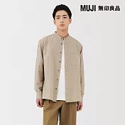 【MUJI 無印良品】男水洗牛津布立領長袖襯衫 S 米黃