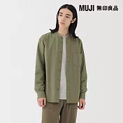 【MUJI 無印良品】男水洗牛津布立領長袖襯衫 S 卡其