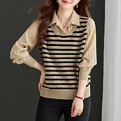 【MsMore】 假兩件上衣時尚長袖針織衫# 125535 FREE 米白色