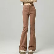 【MsMore】 美拉德微喇牛仔褲高腰馬蹄長褲# 125881 S 卡其色