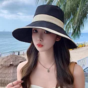 日本 BEAUTYJAPAN 純棉抗UV可塑型可拆卸防風繩蝴蝶結寬檐防曬帽BJ2152 黑色