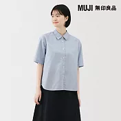 【MUJI 無印良品】女涼感標準領短袖襯衫 M 淡藍直紋