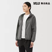 【MUJI 無印良品】女撥水加工可攜式連帽外套 L 墨灰