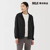 【MUJI 無印良品】女撥水加工可攜式連帽外套 L 黑色