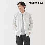 【MUJI 無印良品】男水洗平織布長袖襯衫 S 白色