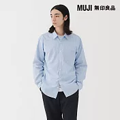 【MUJI 無印良品】男水洗平織布長袖襯衫 S 淺藍直紋