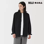 【MUJI 無印良品】男水洗平織布立領長袖襯衫 S 黑色