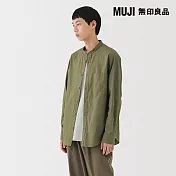 【MUJI 無印良品】男水洗平織布立領長袖襯衫 S 卡其