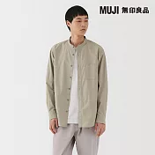 【MUJI 無印良品】男水洗平織布立領長袖襯衫 S 灰棕