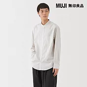 【MUJI 無印良品】男水洗平織布立領長袖襯衫 S 灰直紋