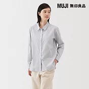 【MUJI 無印良品】女水洗平織布標準領長袖襯衫 S 白直紋