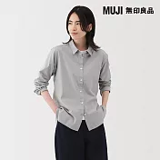 【MUJI 無印良品】女水洗平織布標準領長袖襯衫 S 灰直紋