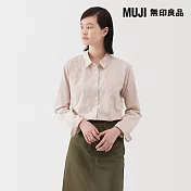【MUJI 無印良品】女水洗平織布標準領長袖襯衫 S 粉紅直紋