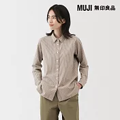 【MUJI 無印良品】女水洗平織布標準領長袖襯衫 S 摩卡棕直紋