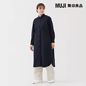 【MUJI 無印良品】女水洗平織布長袖襯衫式洋裝 S 暗藍