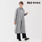 【MUJI 無印良品】女水洗平織布長袖襯衫式洋裝 S 灰格紋