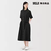 【MUJI 無印良品】女涼感短袖襯衫洋裝 S 黑色