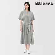 【MUJI 無印良品】女涼感短袖襯衫洋裝 S 灰直紋