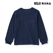 【MUJI 無印良品】兒童鬆餅紋圓領長袖T恤 110 深藍