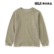 【MUJI 無印良品】兒童鬆餅紋圓領長袖T恤 110 卡其綠