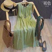 【初色】文藝風純色圓領無袖背心壓褶中長連衣裙連身洋裝-綠色-13882(M-2XL可選) M 綠色