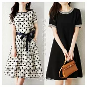 【初色】休閒拚色氣質修身顯瘦短袖中長連衣裙洋裝-14款任選-69276(M-2XL可選) M A.藏青色