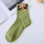 【AnZa】印花學生襪AB襪中筒襪短襪 花朵襪(綠色)