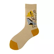 【AnZa】印花學生襪AB襪中筒襪短襪 抽象藝術-E款(卡+黃)