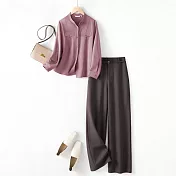 【MsMore】 時尚減齡長袖襯衫西裝長褲兩件式套裝# 126002 M 紫色