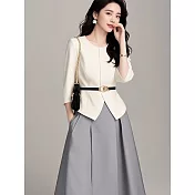 【MsMore】 鹽系氣質七分袖小香風長裙2件式套裝# 126007 M 白色